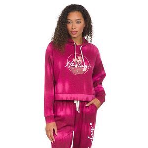 Hurley Tie-Dye Cropped Hoodie Pink Palm Tree Logo Casual Sweatshirt‎ Small
